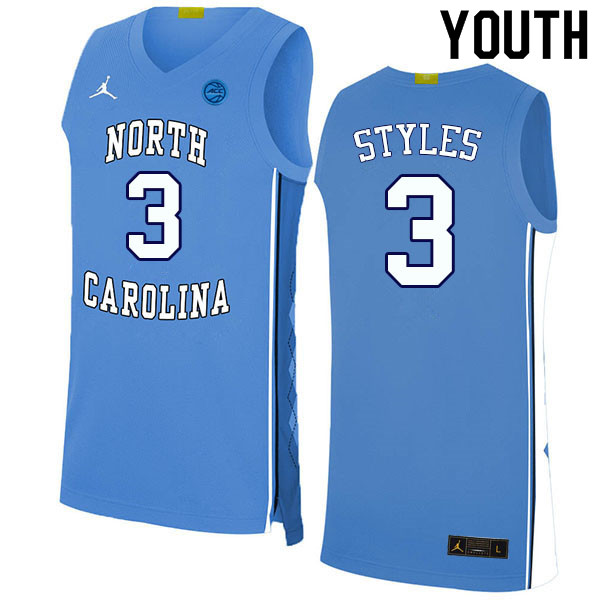 Youth #3 Dontrez Styles North Carolina Tar Heels College Basketball Jerseys Sale-Blue